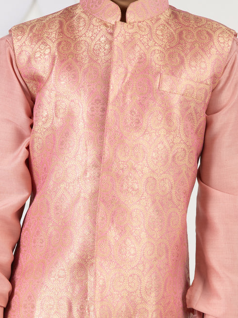 Boy's' Pink Jacket, Kurta And Patiala Set